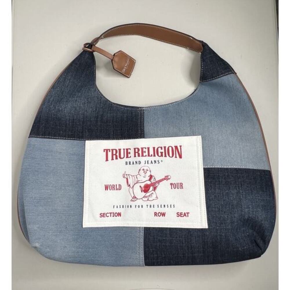 True Religion Patchwork Light Dark Denim Brown Hobo Boho Shoulder Bag Purse